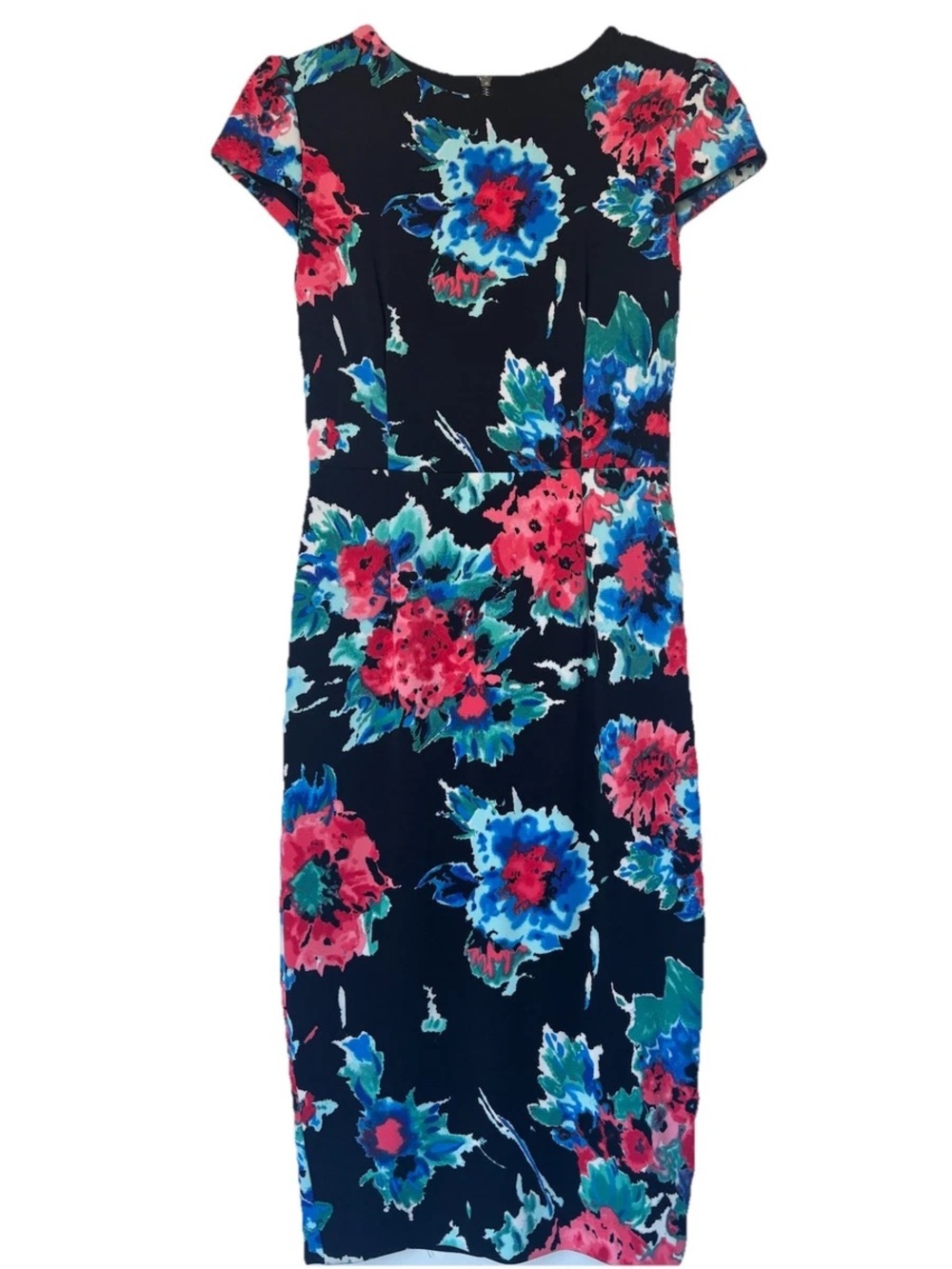 Betsey Johnson Navy Midi Dress with Pink & Blue Floral Print